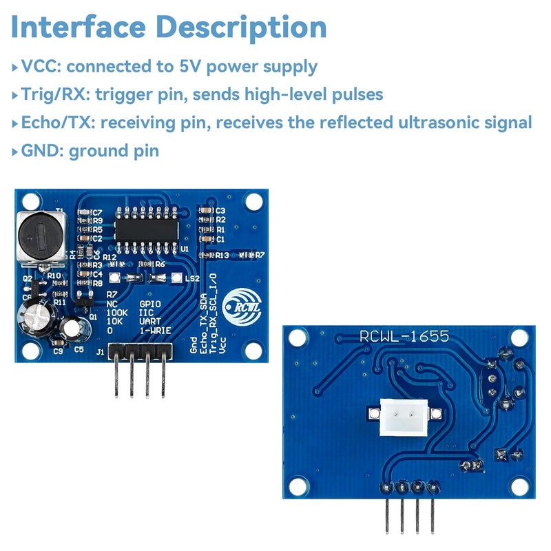 MakerHawk 2 Pcs Ultrasonic Distance Sensor for Arduino High Precision Waterproof Low Power Consumption Integrated Ultrasonic Sensor Module for Distance Measurement Obstacle Avoidance Industrial Control HC-SR04T - Image 2